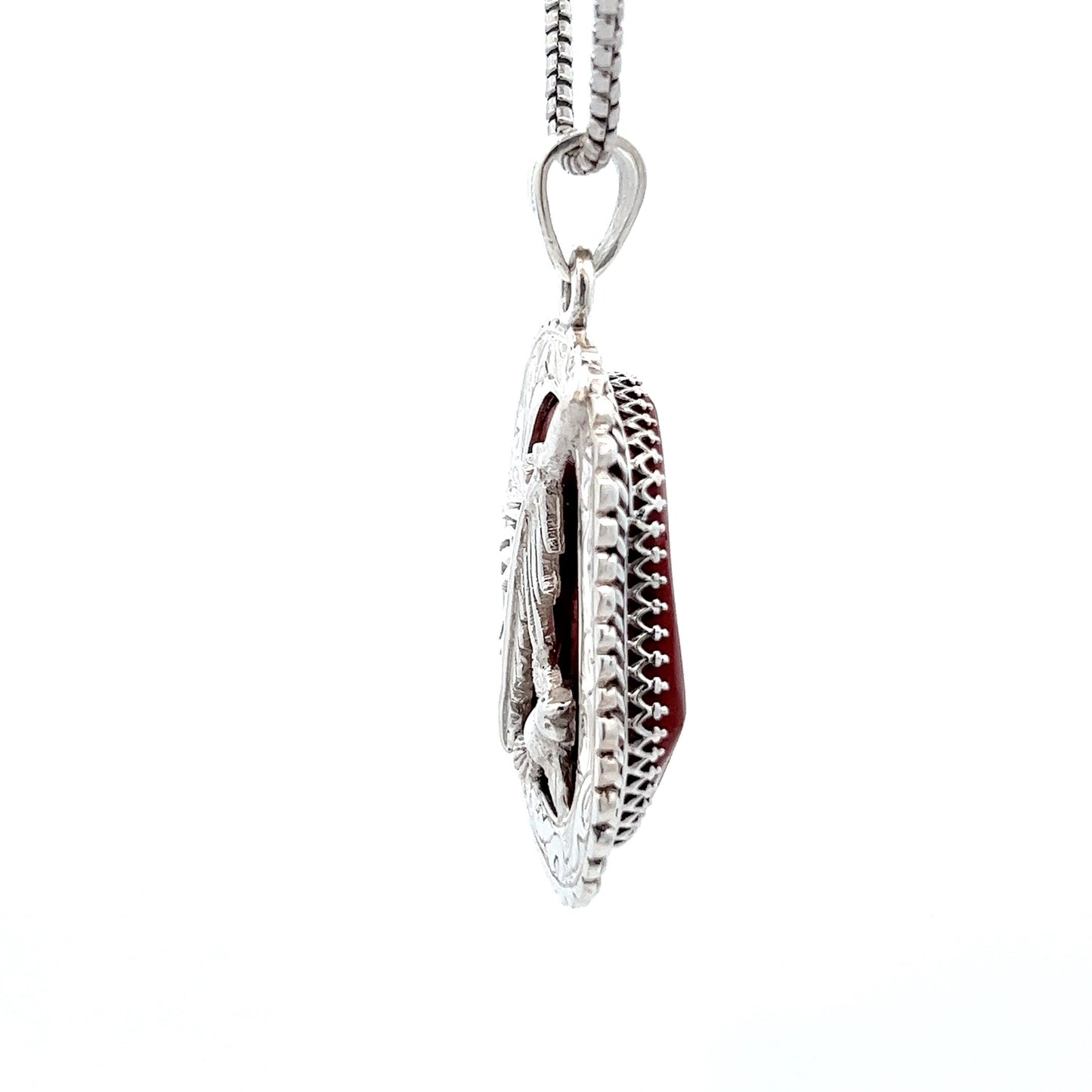 Silver Bird & Leaf Pendant w/ Jasper stone