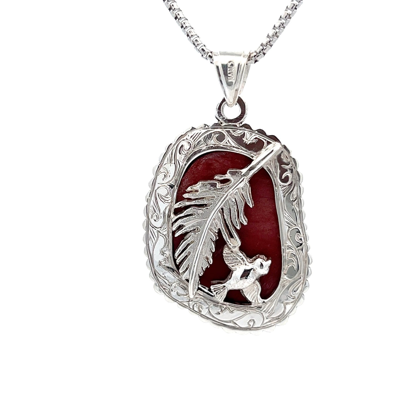 Silver Bird & Leaf Pendant w/ Jasper stone