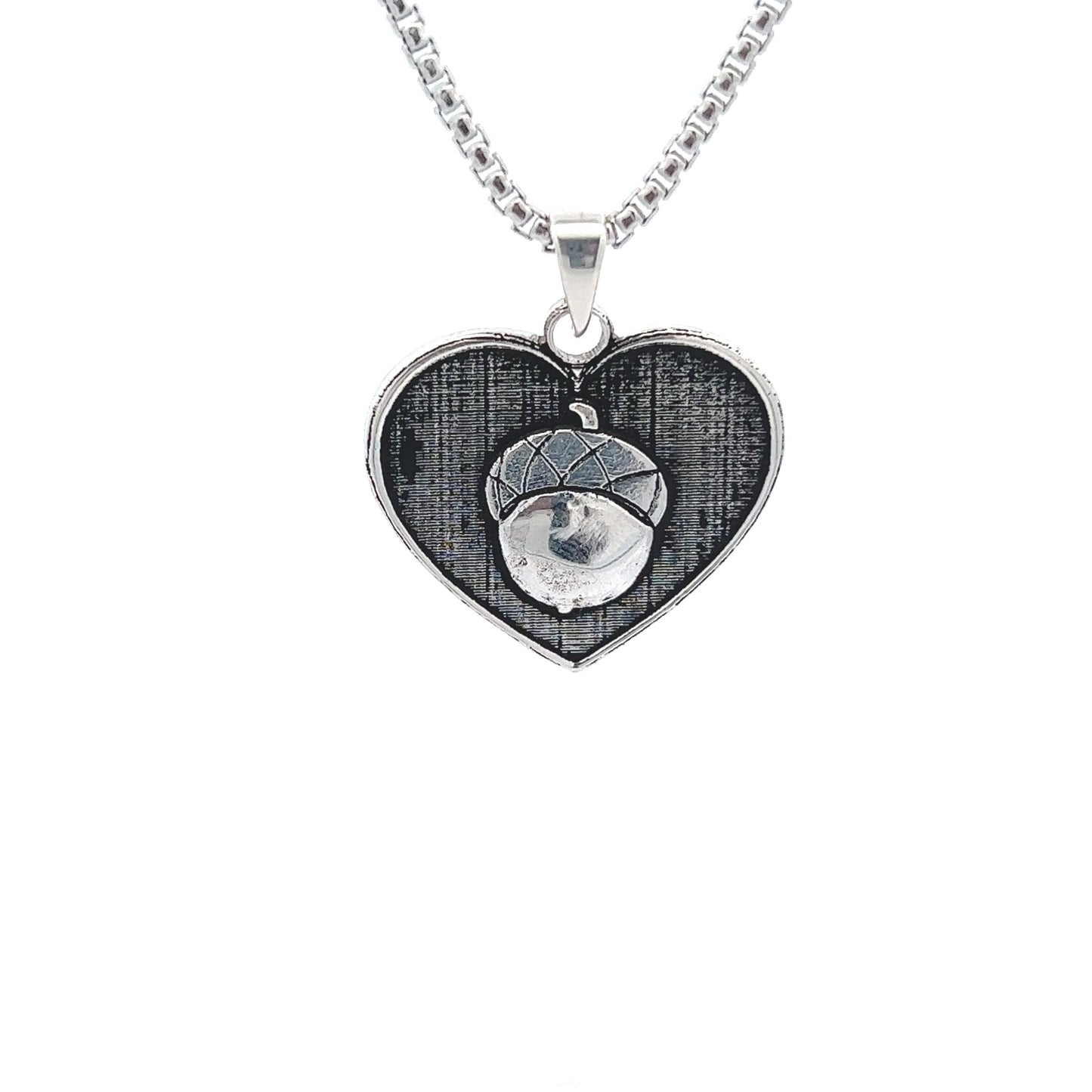 Silver Acorn Heart Pendant