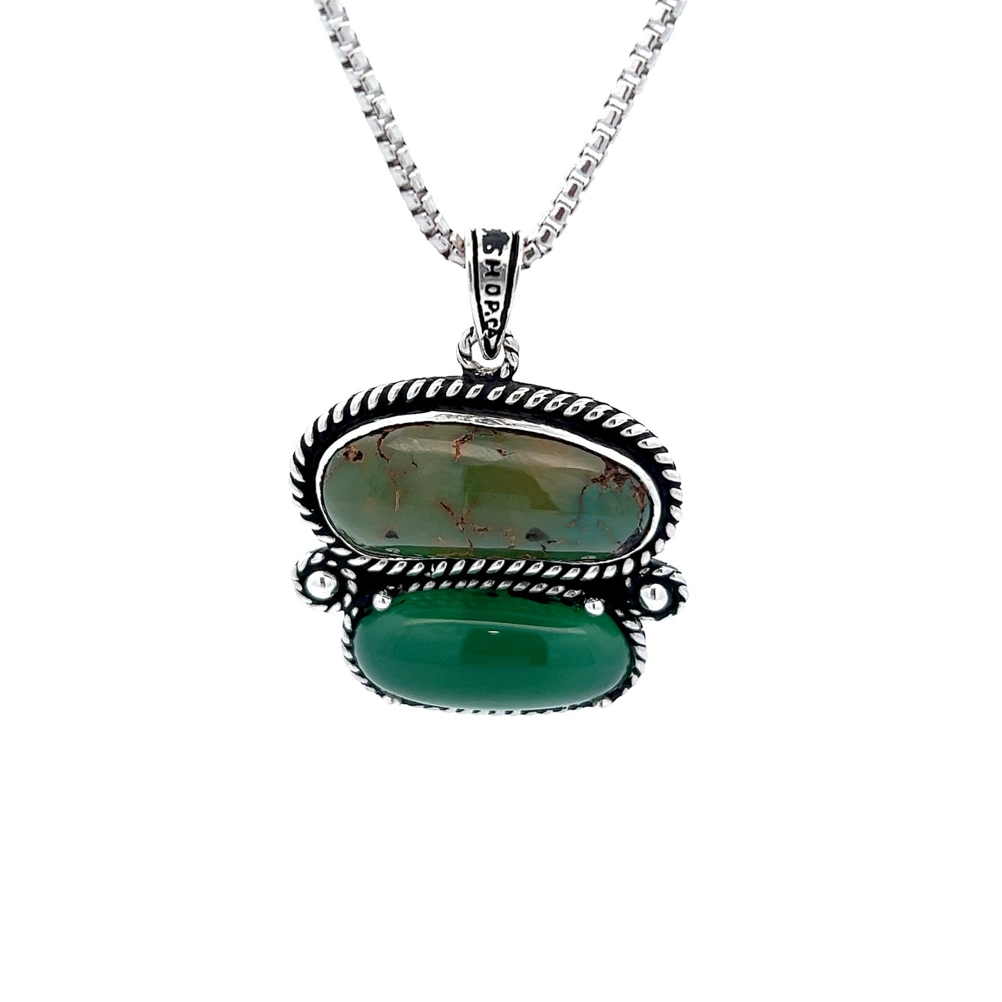 23CT Turquoise & Jade Stone Face Pendent