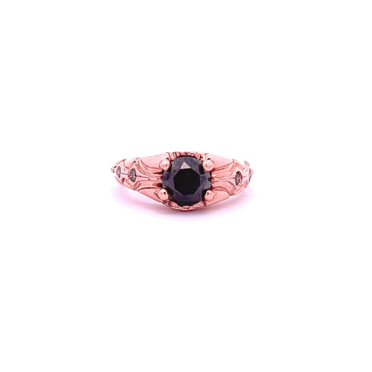 14Kt R-Gold Chocolate Diamond Ring w/ Black Diamond Center, Size 6.5