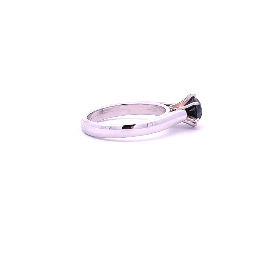 14KT White Gold Black Diamond Solitaire Ring