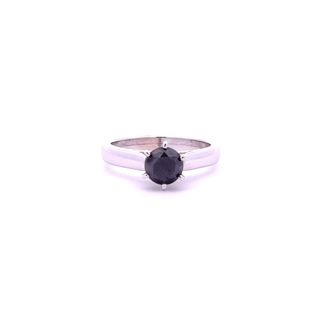 14KT White Gold Black Diamond Solitaire Ring