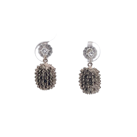 14Kt W-Gold Pine Cone Earrings w/ Diamonds