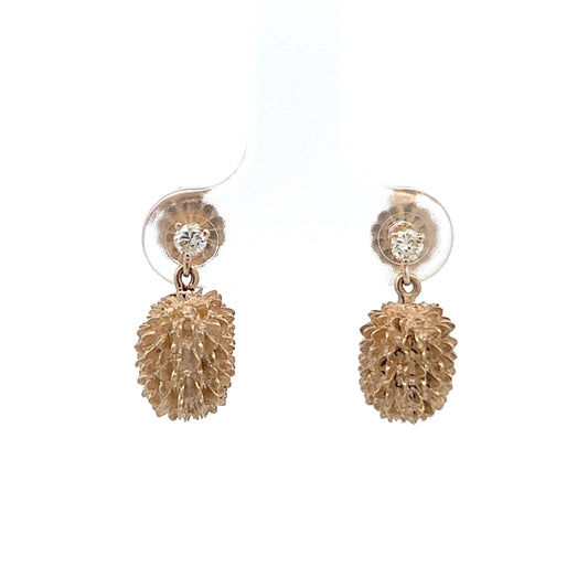 14Kt Y-Gold Pine Cone Earrings w/ Diamonds
