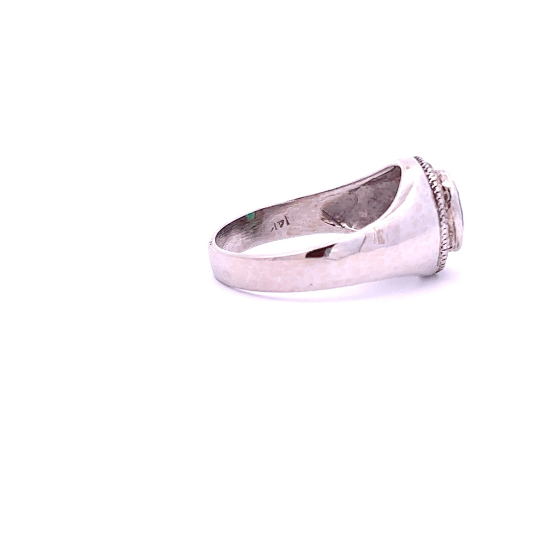 14Kt W-Gold Men's Ring w/ Green & White CZs, size 10