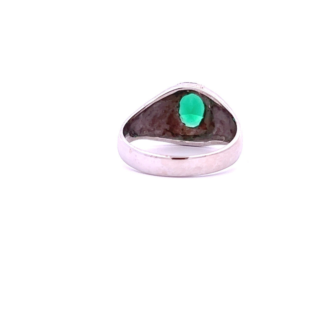 14Kt W-Gold Men's Ring w/ Green & White CZs, size 10