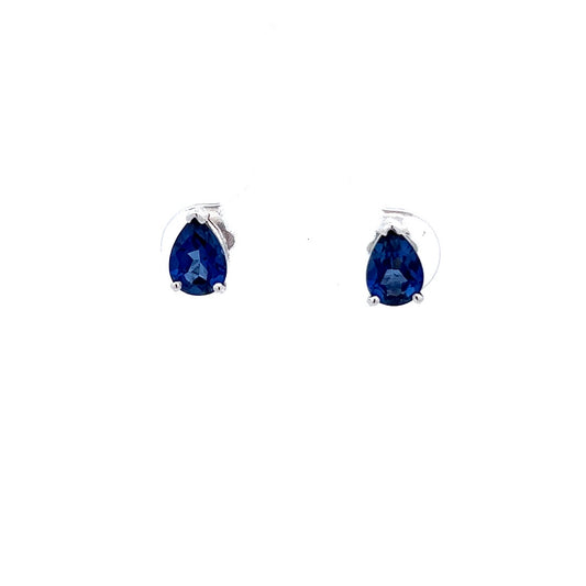 14Kt W-Gold Stud Earrings w/ Pear Shape Blue Sapphire