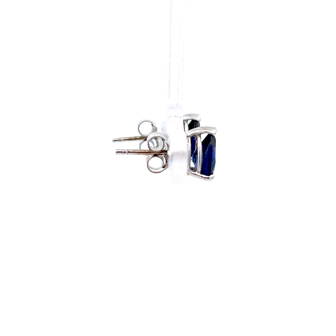 14Kt W-Gold Stud Earrings w/ Pear Shape Blue Sapphire