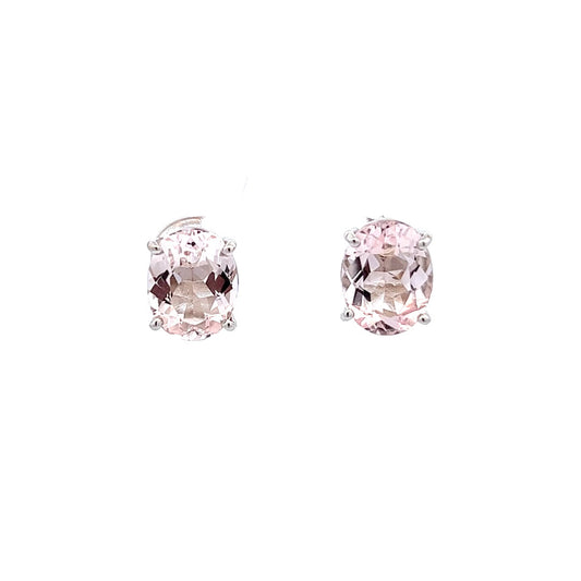 14Kt W-Gold Oval Stud Earrings w/ Light Pink Morganite