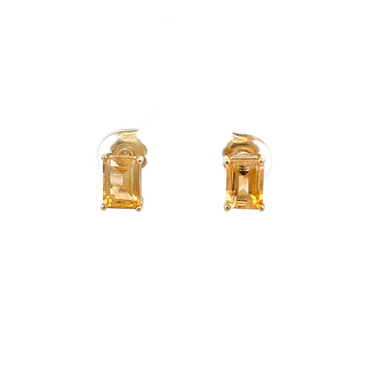 14Kt Y-Gold Stud Earrings w/ Yellow Citrine Quartz
