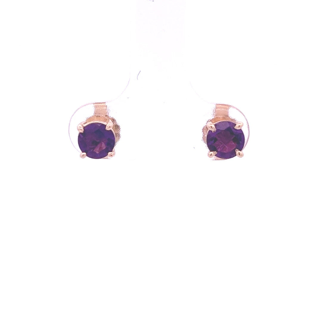 14Kt Y-Gold Earrings Genuine Purple Amethyst