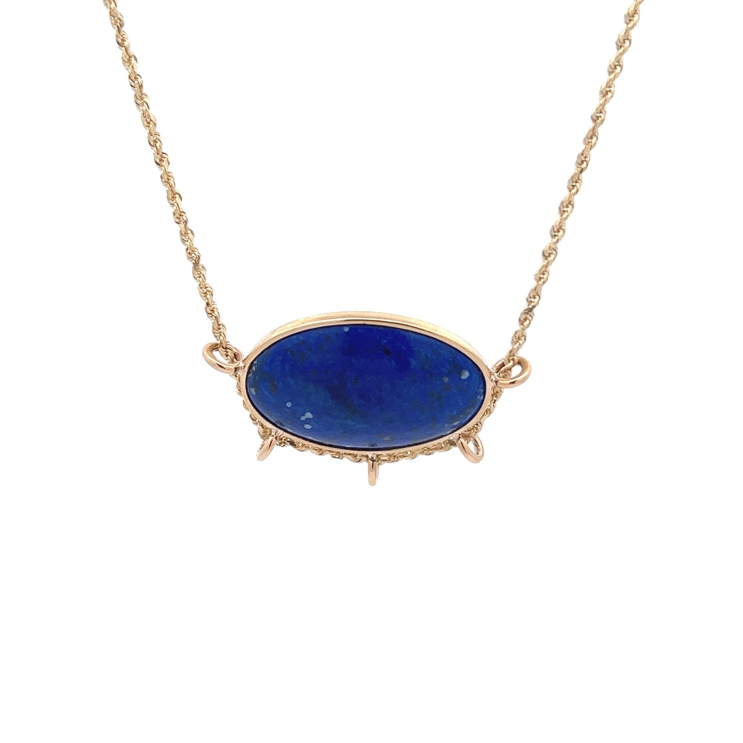 14Kt Y-Gold Rope Chain W/ Blue Lapiz Lazuli