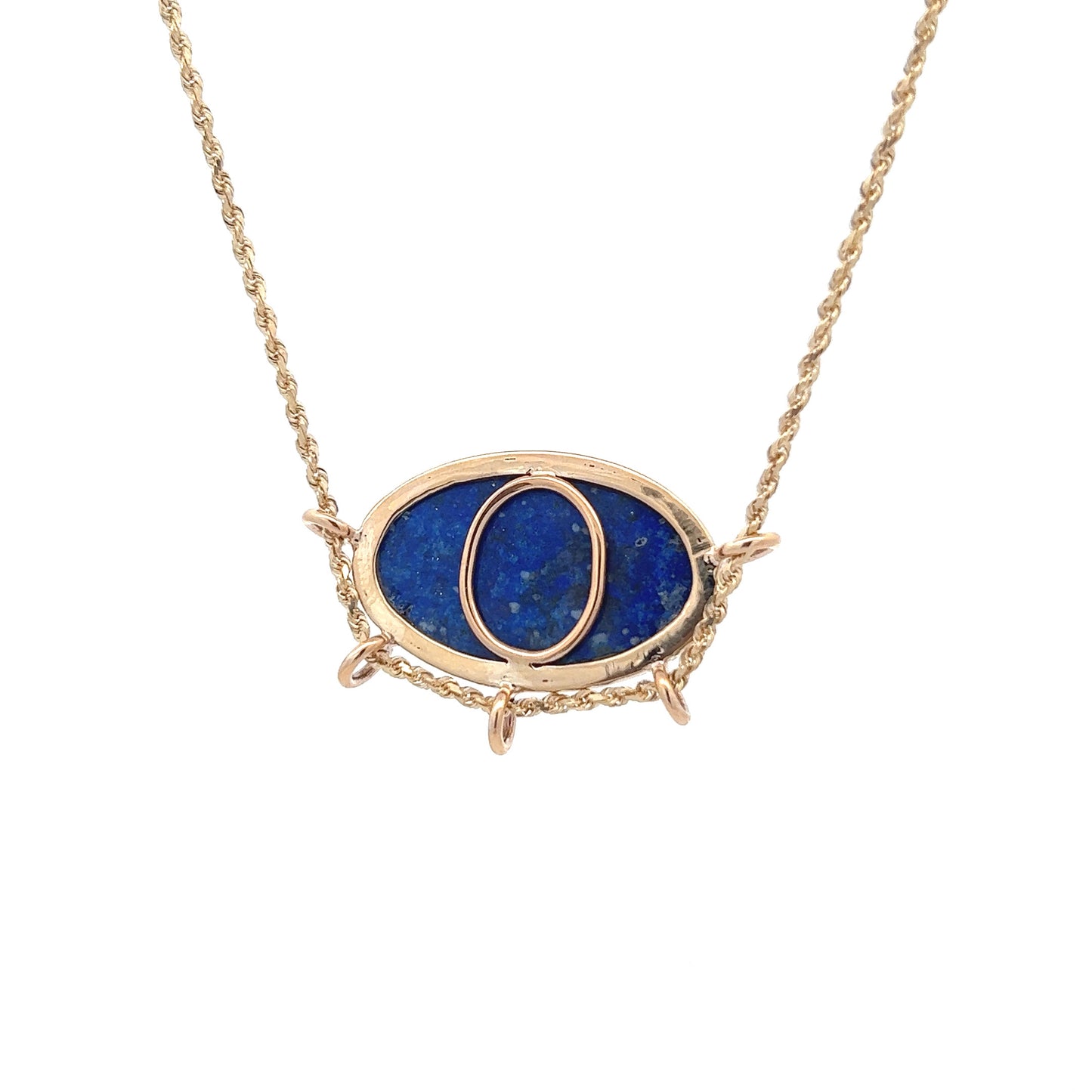 14Kt Y-Gold Rope Chain W/ Blue Lapiz Lazuli