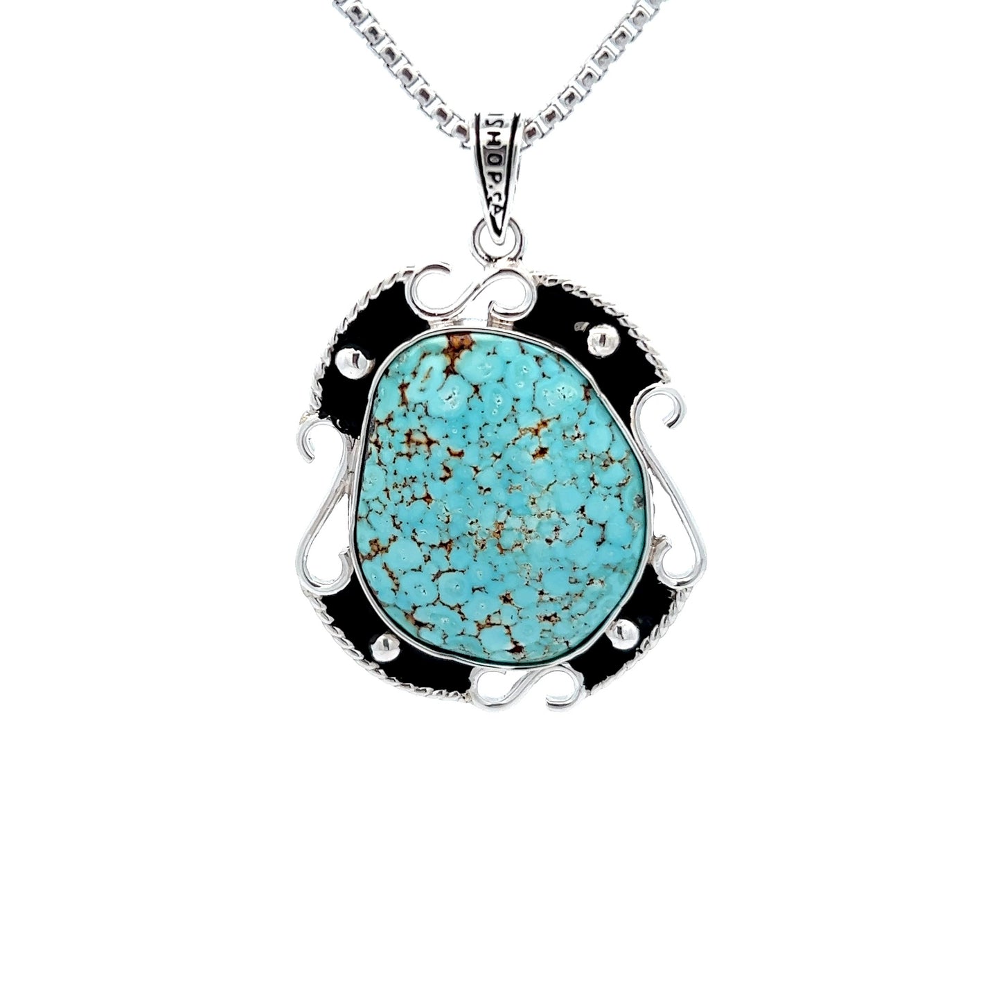 Reversable Silver Pendant w/ Blue Turquoise Tree Engraving