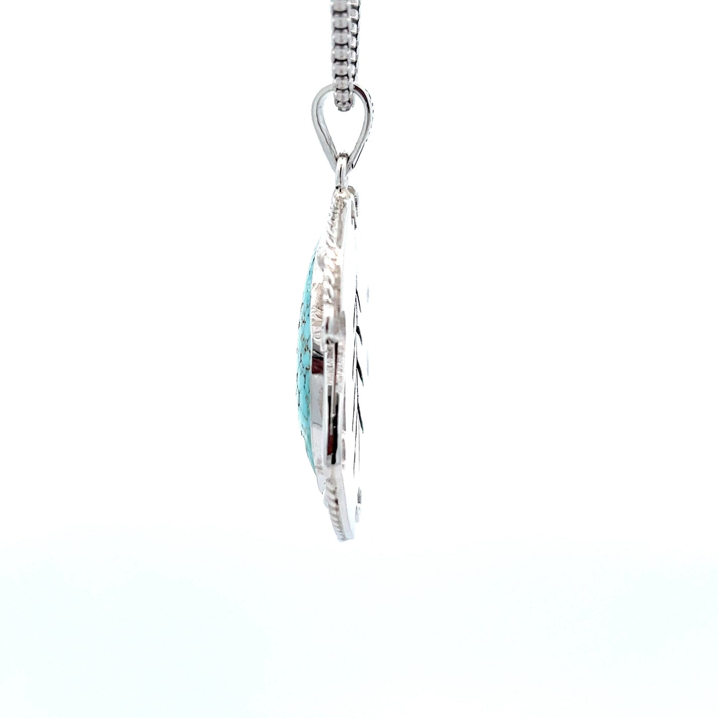 Reversable Silver Pendant w/ Blue Turquoise Tree Engraving