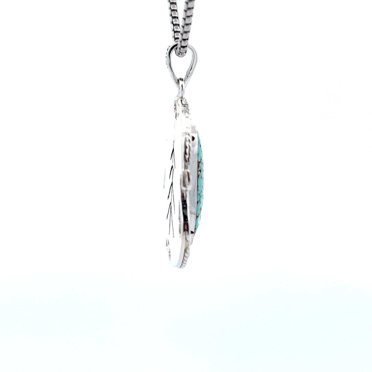 Reversable Silver Pendant w/ Blue Turquoise Tree Engraving