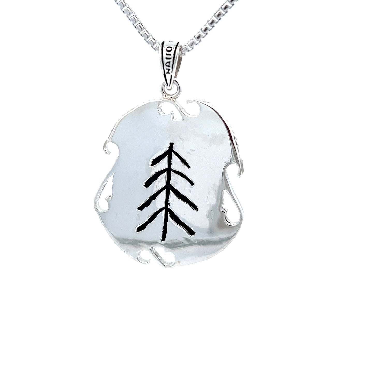 Reversable Silver Pendant w/ Blue Turquoise Tree Engraving