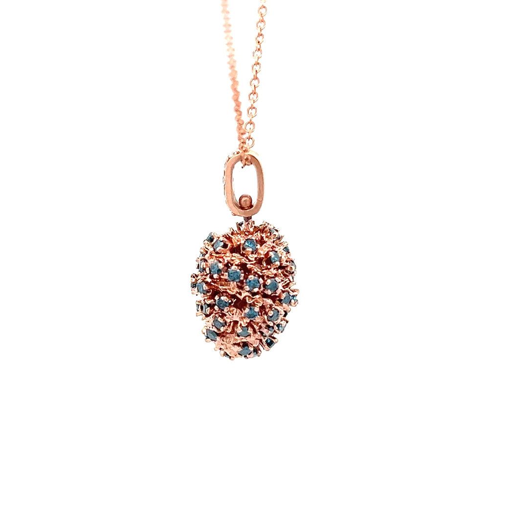 R-Gold Pinecone Pendant with Blue Diamonds