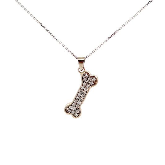 14Kt W-Gold Dog bone Diamond Pendent