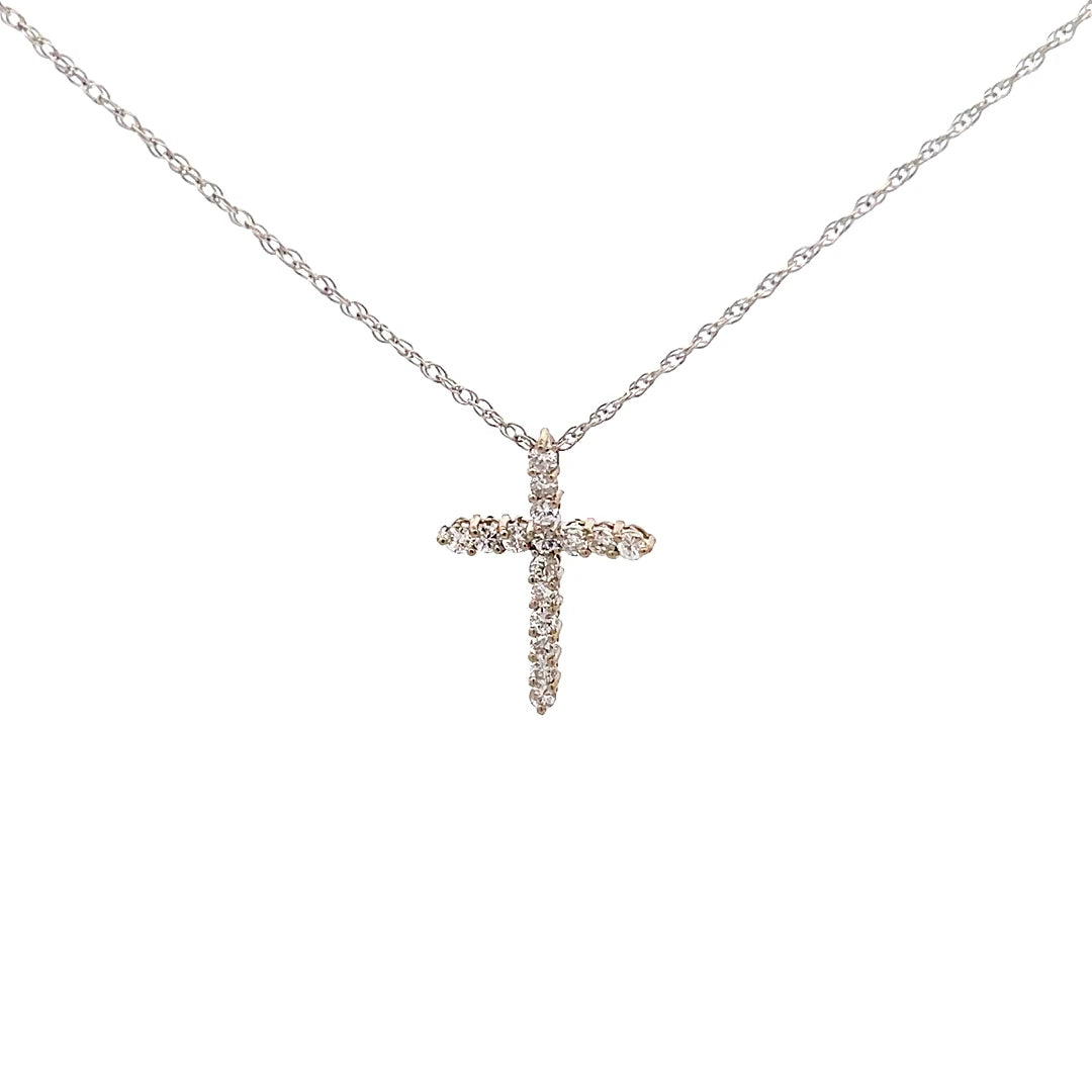 14Kt W-Gold Small Diamond Cross Necklace