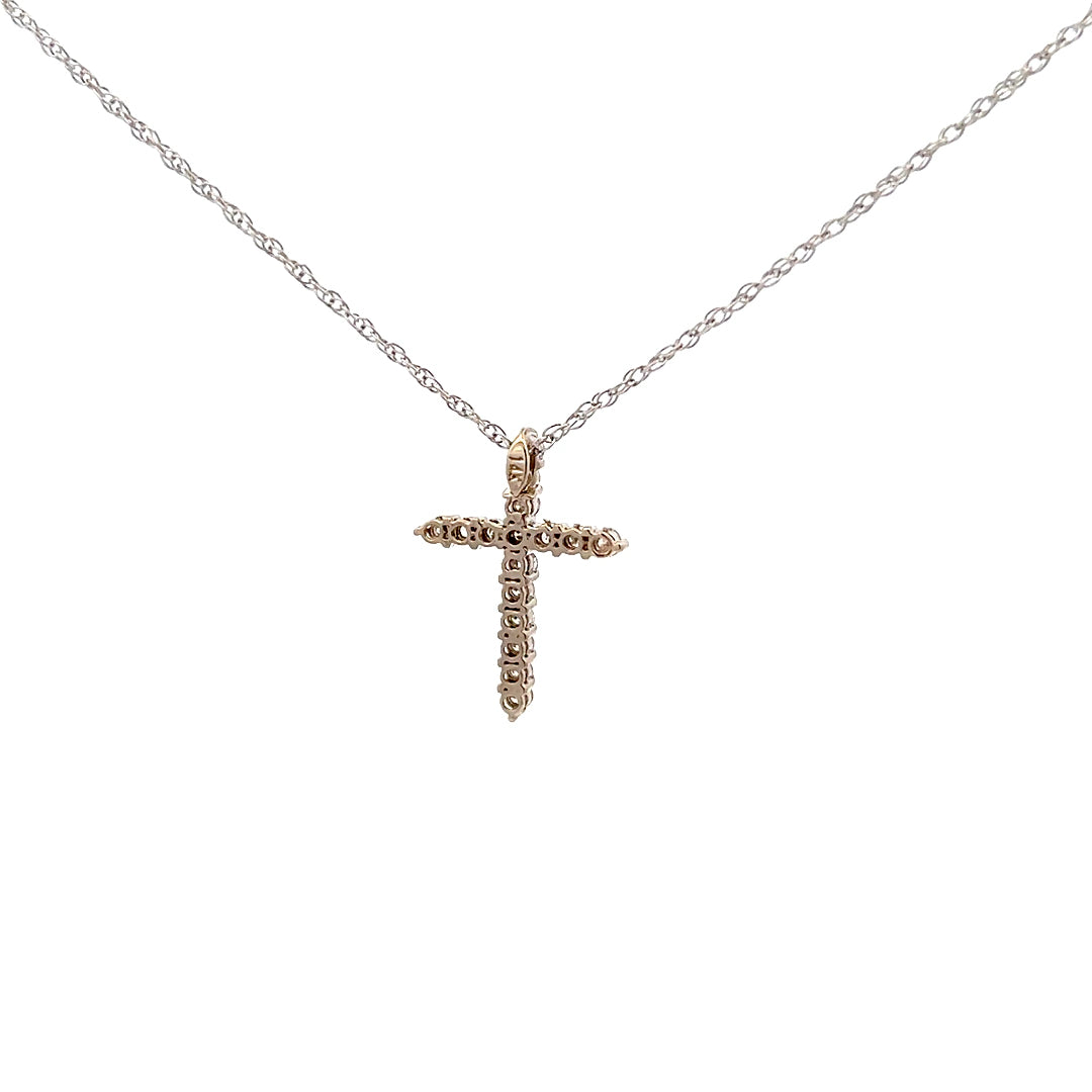 14Kt W-Gold Small Diamond Cross Necklace