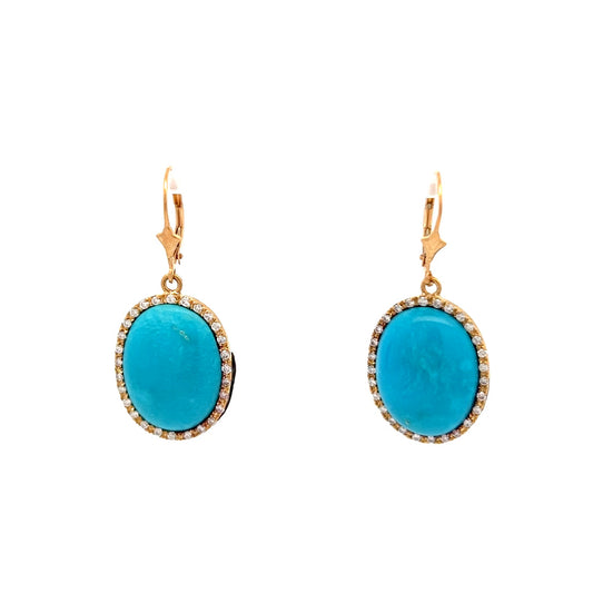 18K Y-Gold Turquoise & Diamond Earrings