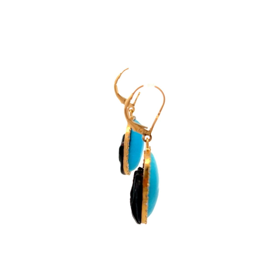 18K Y-Gold Turquoise & Diamond Earrings