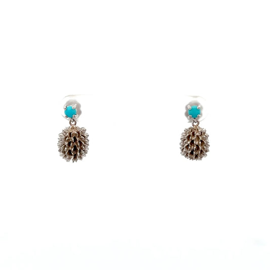 18K W-Gold Pinecone Earrings with Turquoise