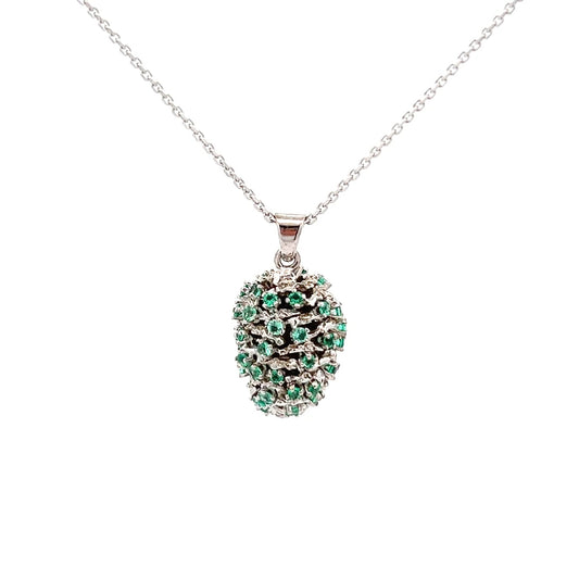 W-Gold Pinecone Pendant with Lab Grown Emeralds