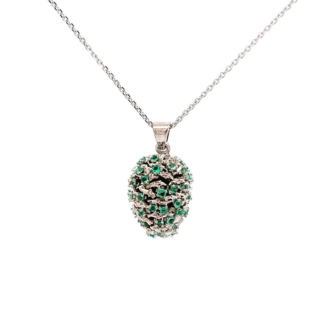 W-Gold Pinecone Pendant with Lab Grown Emeralds