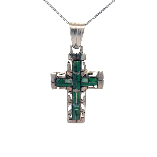SS Cross with Nephrite and Opal