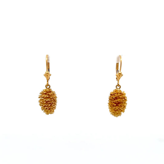18K Y-Gold Pine Dangle Earrings