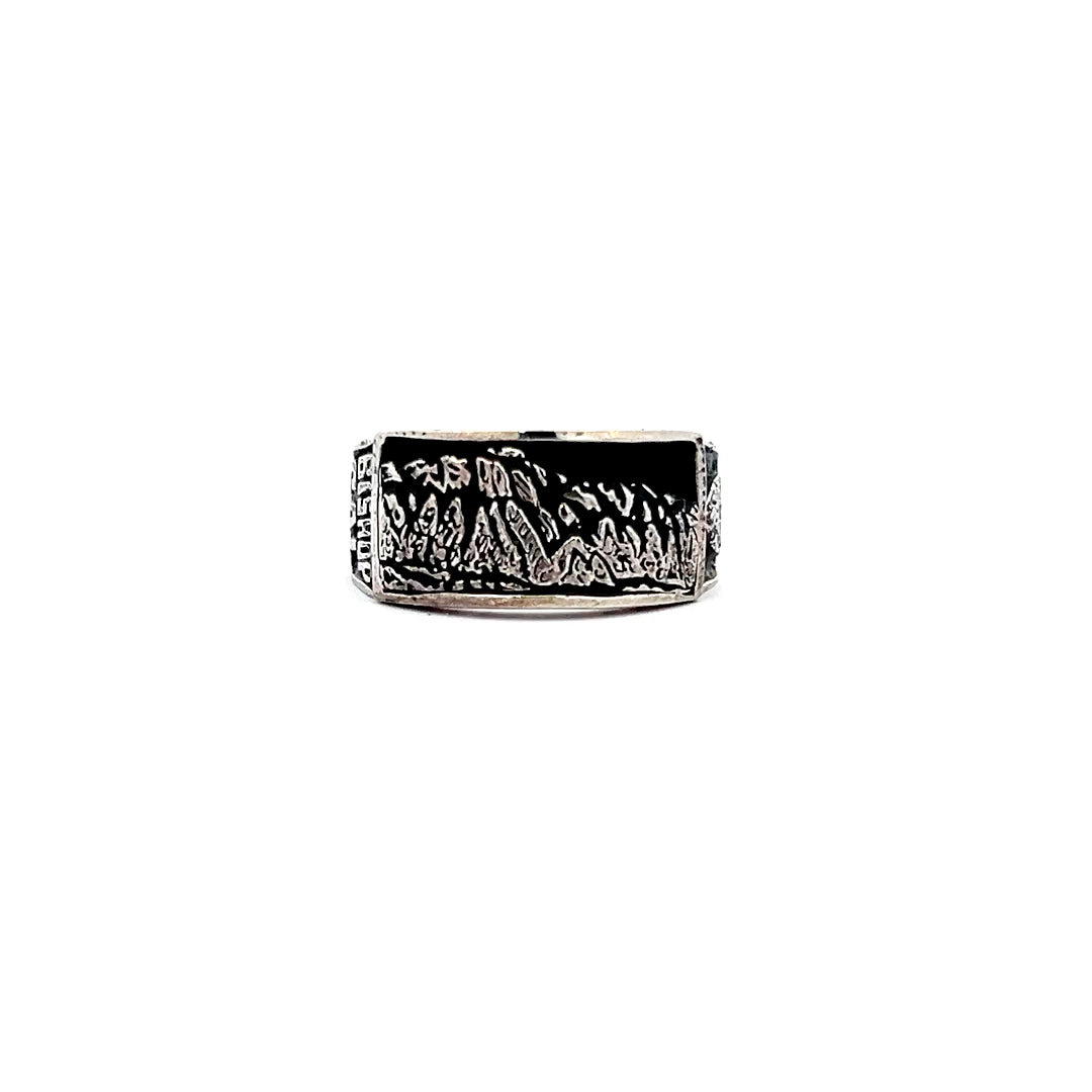 Silver Bishop Creek Canyon Scene Ring Black Enamel
