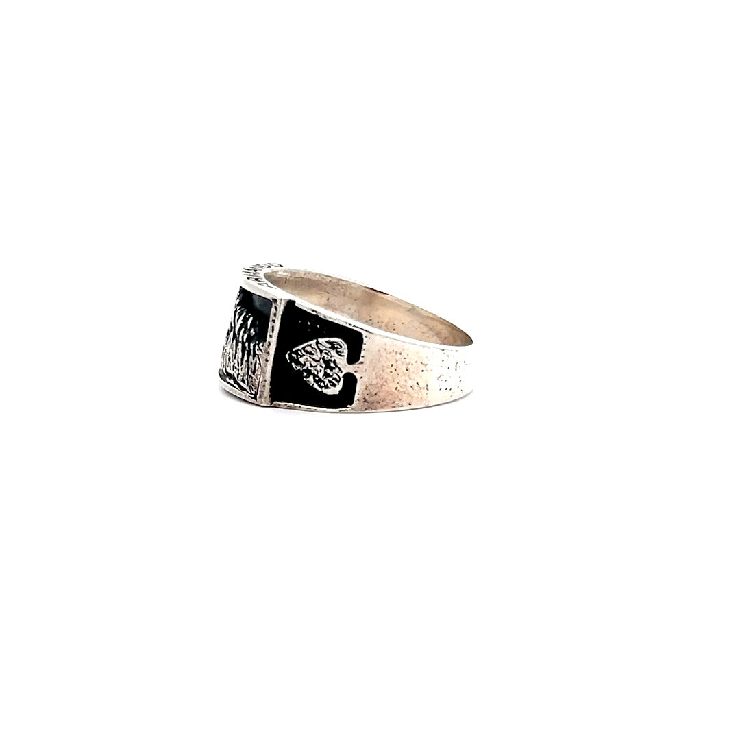 Silver Bishop Creek Canyon Scene Ring Black Enamel
