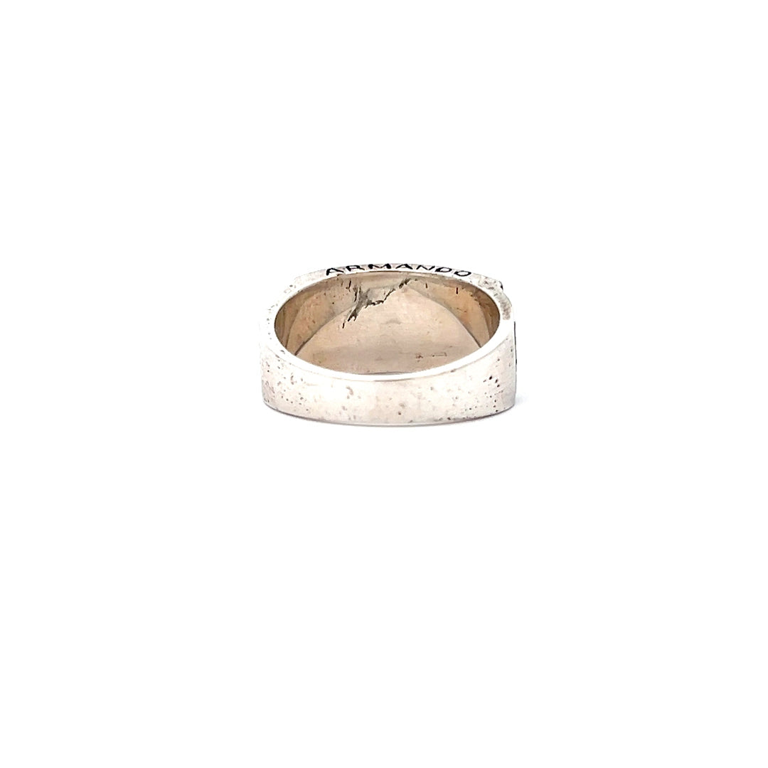 Silver Bishop Creek Canyon Scene Ring Black Enamel