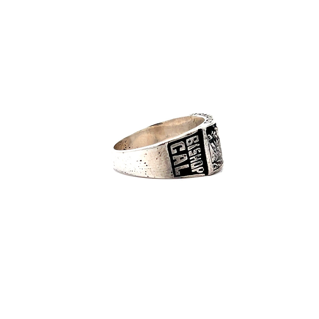 Silver Bishop Creek Canyon Scene Ring Black Enamel