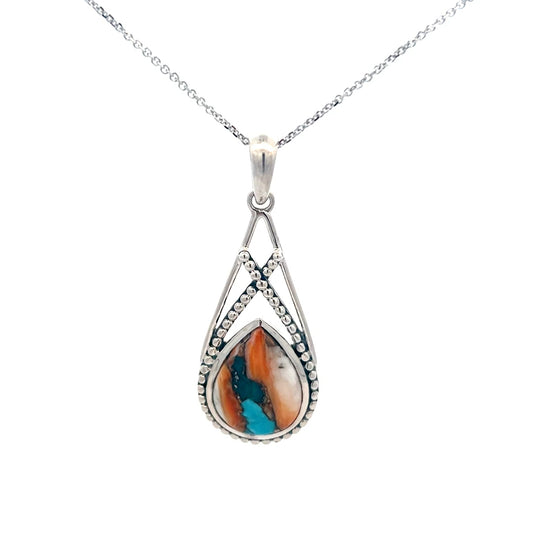 SS Pear Pendant with Multicolor Turquoise