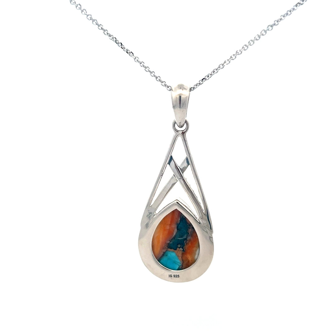 SS Pear Pendant with Multicolor Turquoise
