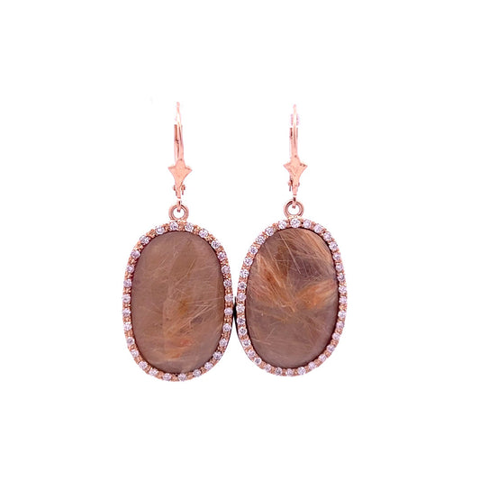 18Kt Y-Gold Diamond & Rutilated Quartz Earrings