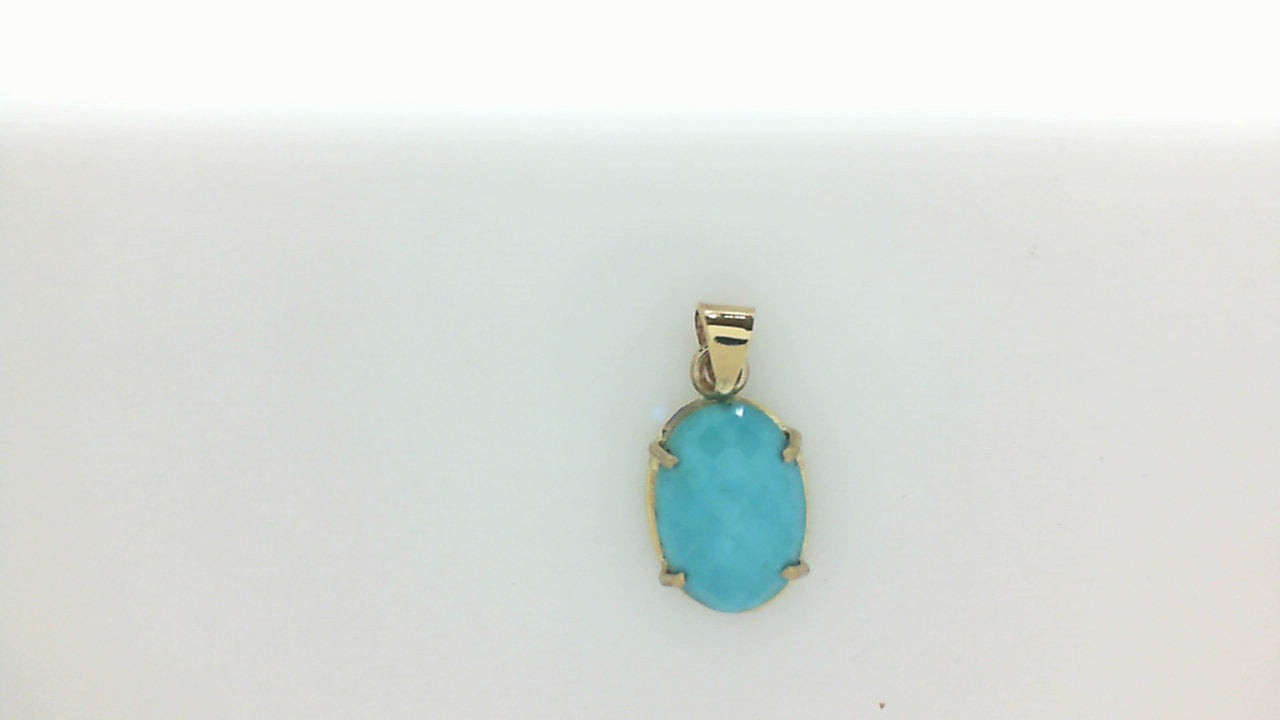 14Kt Y-Gold Oval Checkerboard Turquoise Pendant