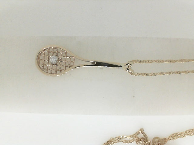 14Kt Y-Gold Tennis Racket Pendant on Petite Rope Chain