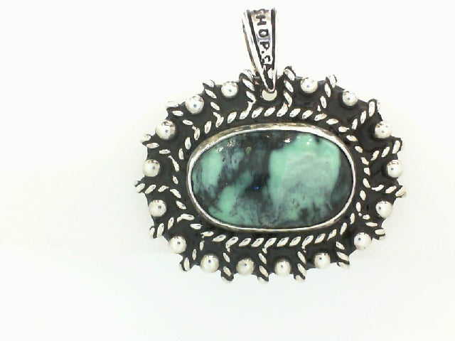 Silver/Turquoise Pendant w/ Rope/Bead Border