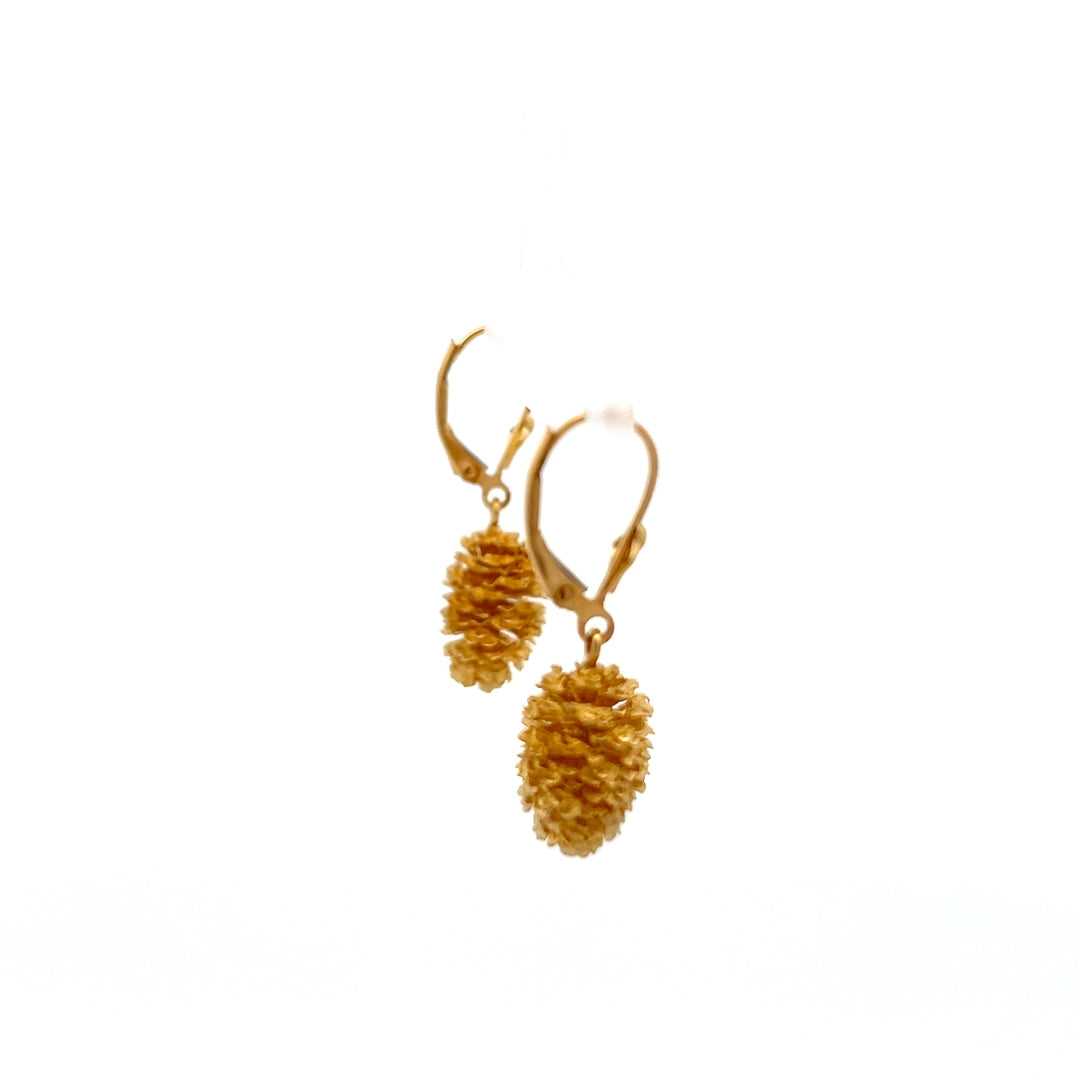 18K Y-Gold Pine Dangle Earrings